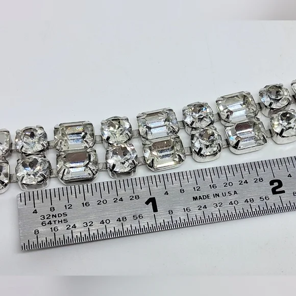 * Vintage Signed Eisenberg Double Row Rhinestones Bracelet - Picture 3 of 5